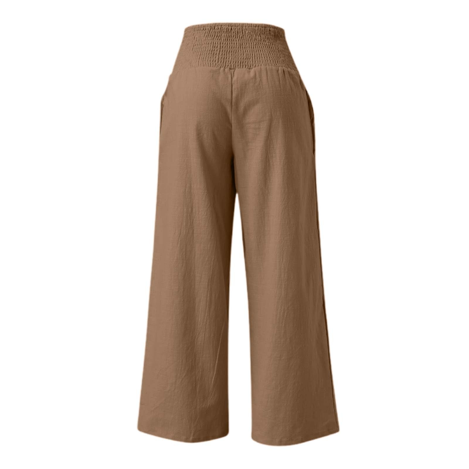 thumbnail image 4 of Pantalones anchos de cintura alta para mujer: elásticos, de color liso, con bolsillos y cinturón, para llevar a diario de forma informal. Tallas: M-XXXL., 4 of 5